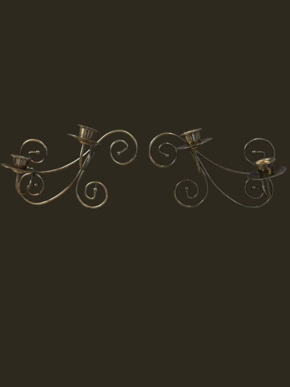 Vintage Brass Double Taper Candle Holder Scroll Swirl Candelabra Gold
